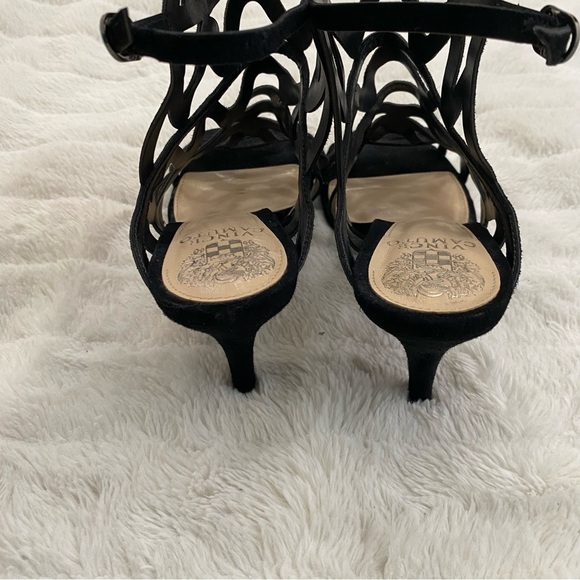 Vince Camuto Prisintha Leather Suede Black Cutout Cage Strappy Heels New Size 8 - Picture 7 of 12
